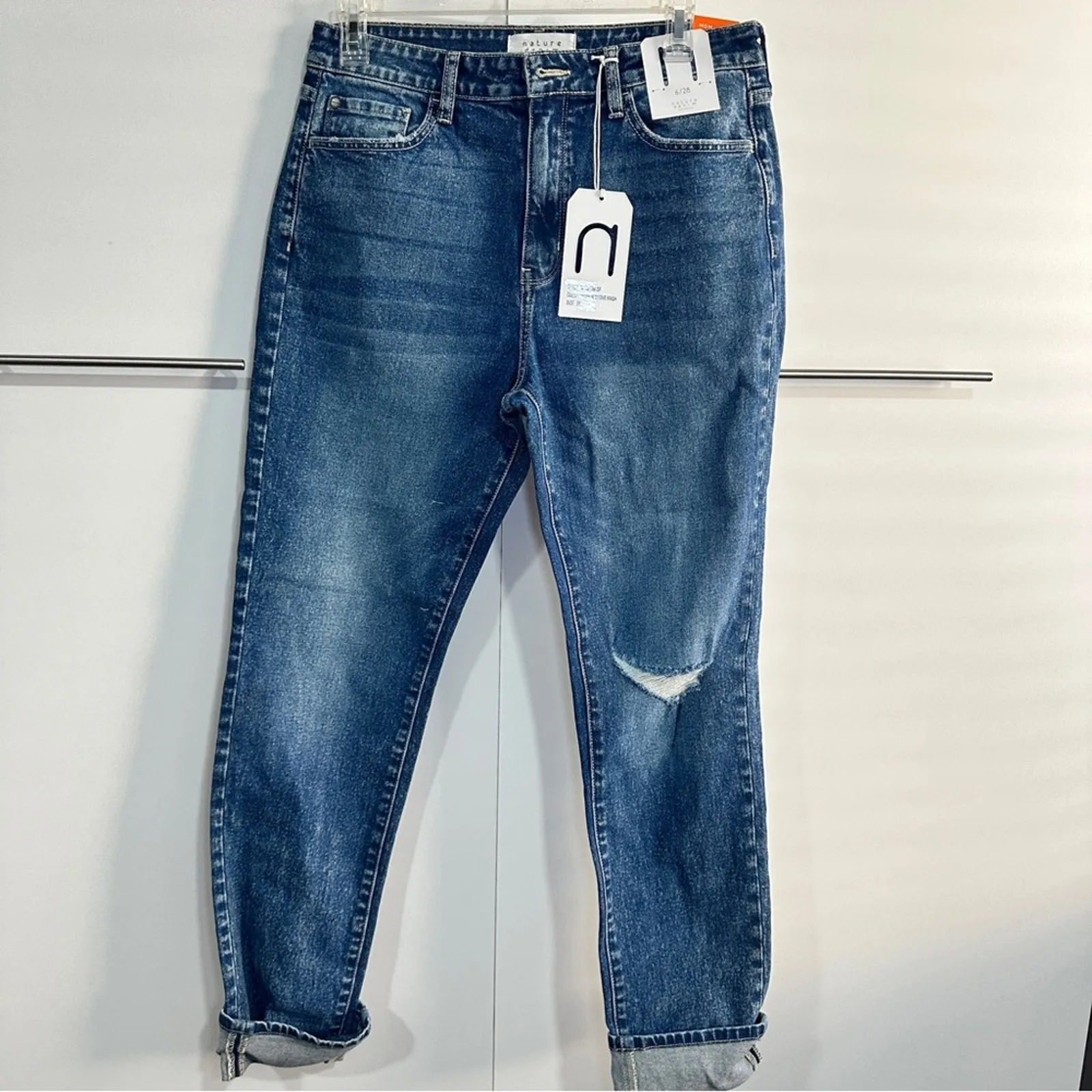 Nature Denim Size 6/ 28 Medium Stone Wash Denim High Rise Mom Jeans Casual - Image 15