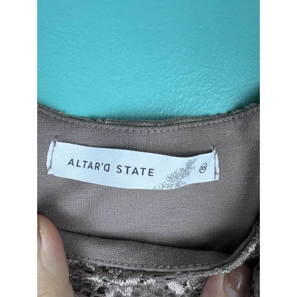 Altar’d State Taupe Lace Long Sleeve Corset Hem Top — Square Neck — XS - Image 2