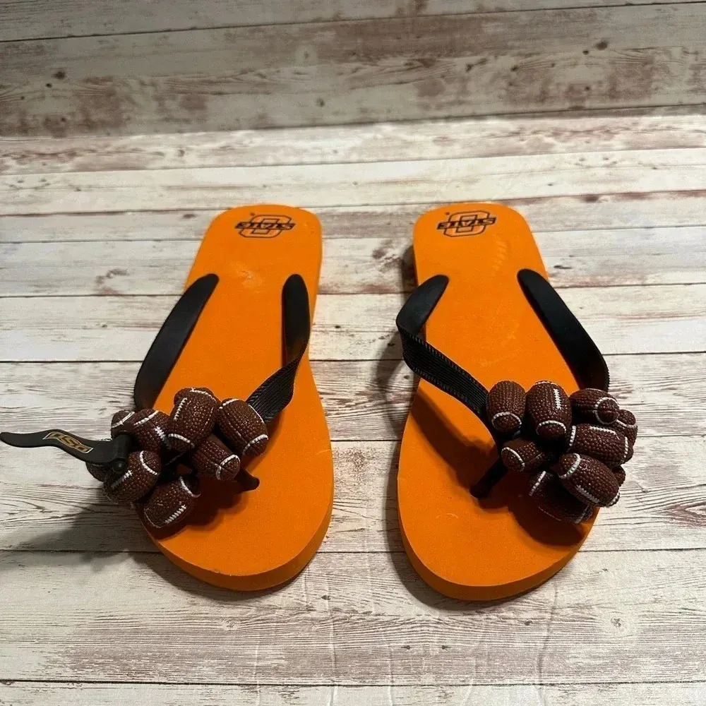 Hot Flops Oklahoma State Football Flip Flops Women’s Size Large 10 - Image 3
