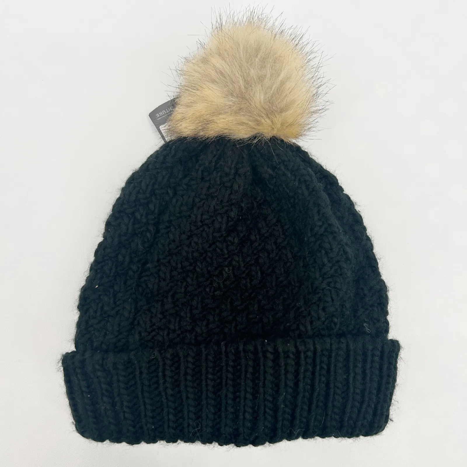NWT Eddie Bauer Womens Cabin Faux Fur Pom‎ Pom Beanie Black Knit Winter Hat - Image 7