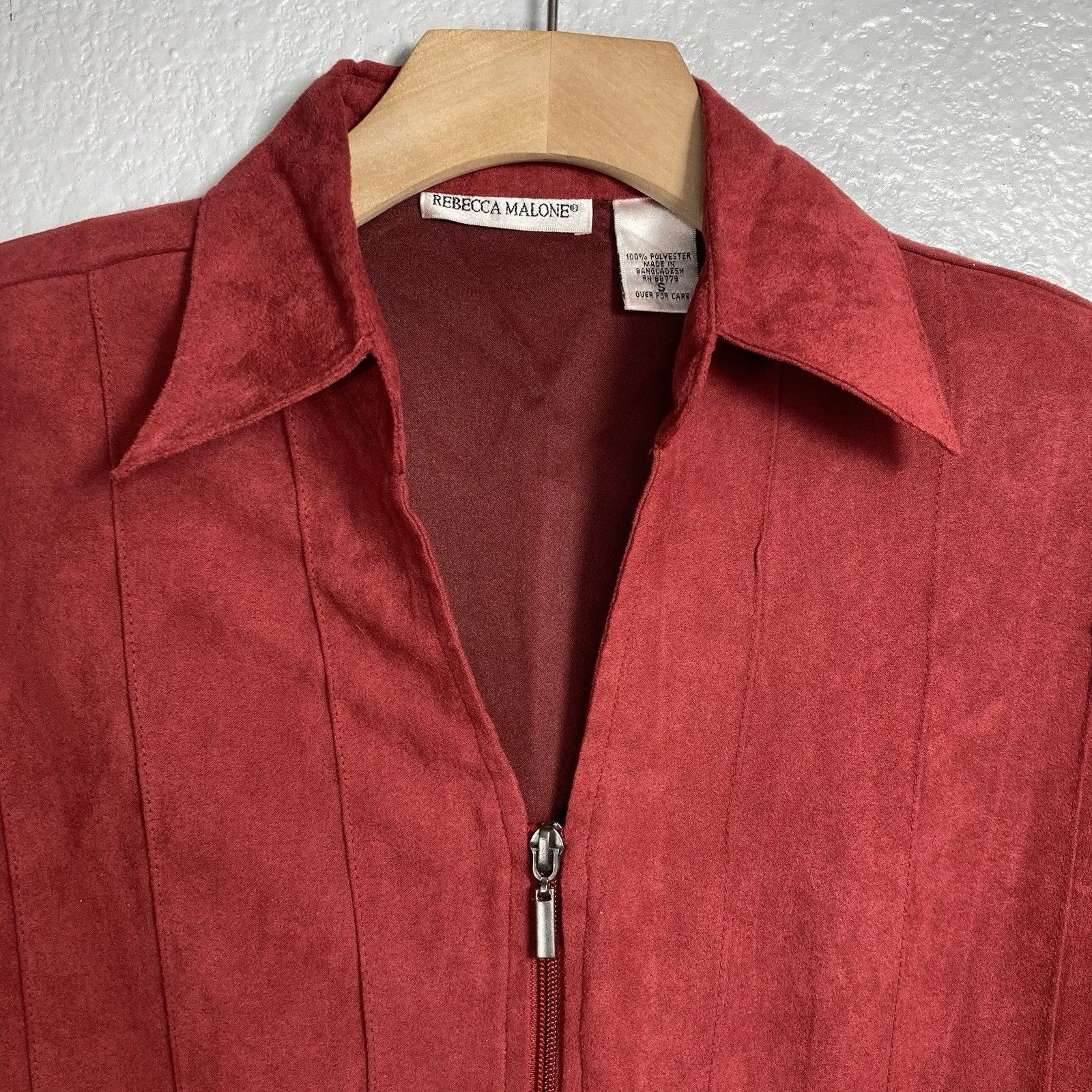 Rebecca Malone Womens Faux Suede Shirt Jacket S Zip Up Western Dark Red Ribbed - Image 3
