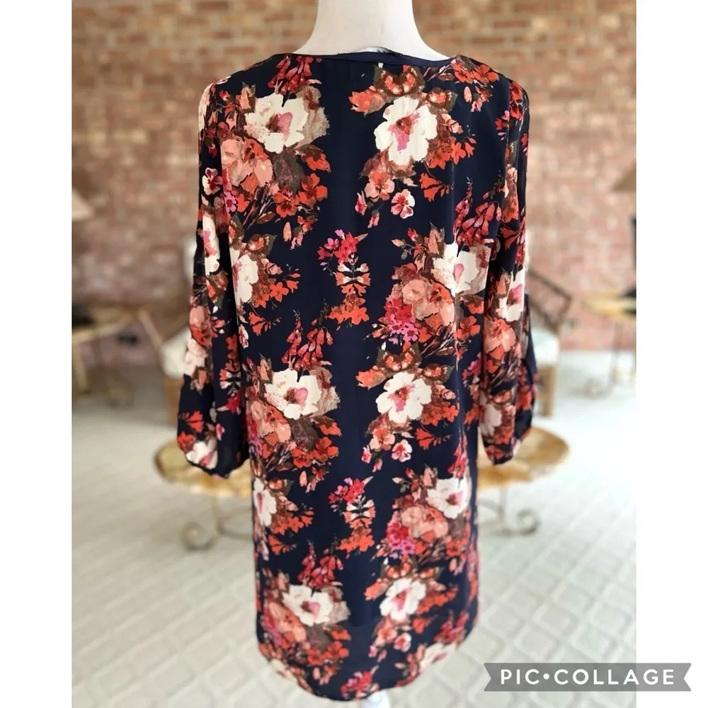 Lulus Shifting Gears Dress Floral Mini Shift Slit Sleeve Blue S Cocktail Chic - Image 11