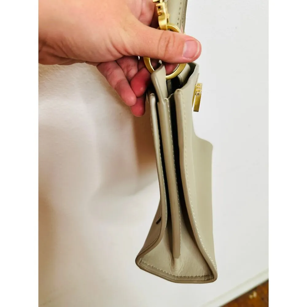 ZAC POSEN Beige Leather Accordion-Style Smoke Earthette Crossbody Bag Purse - Image 9