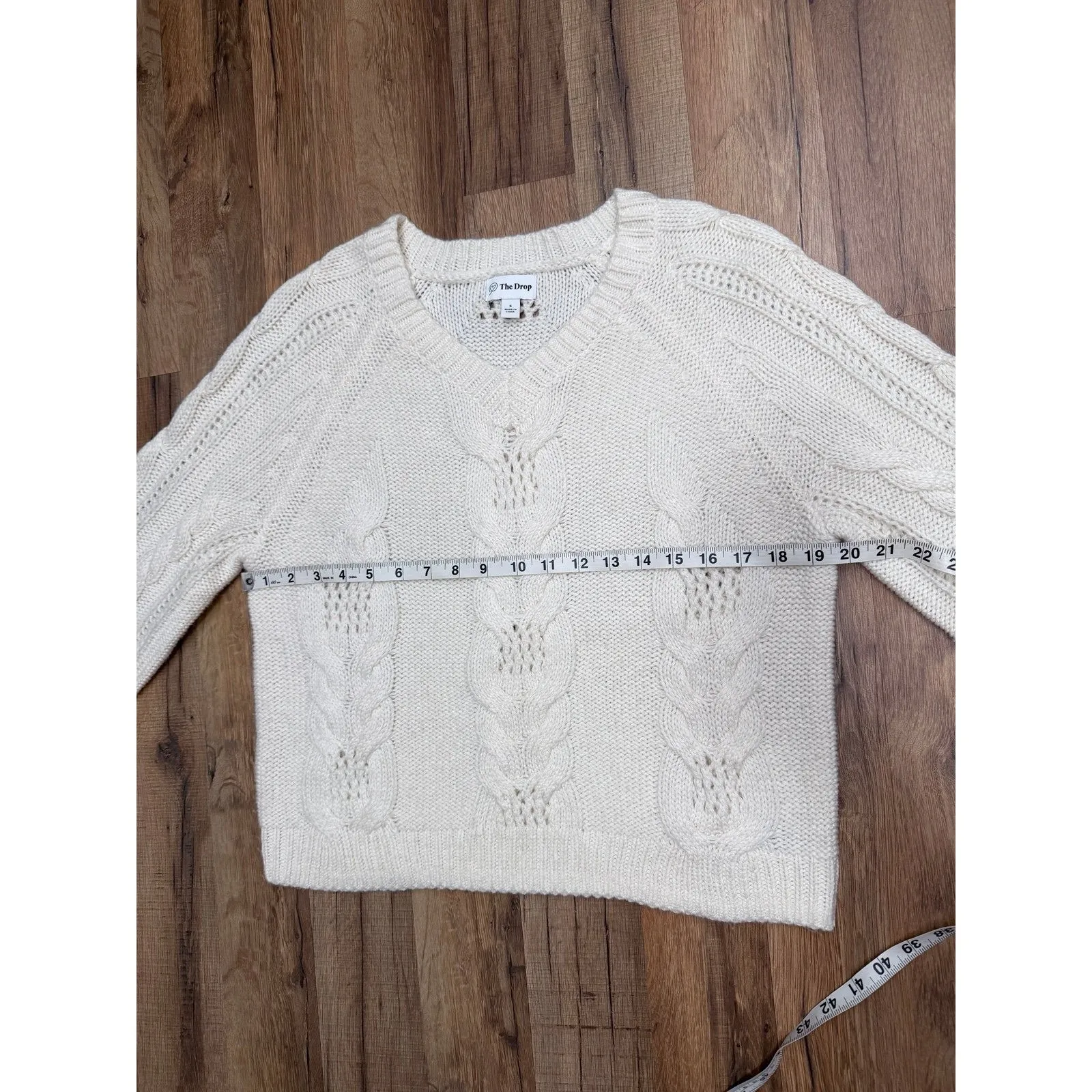The Drop Women's Cable Knit Sweater Cream White Size S‎ Chunky V - Image 6