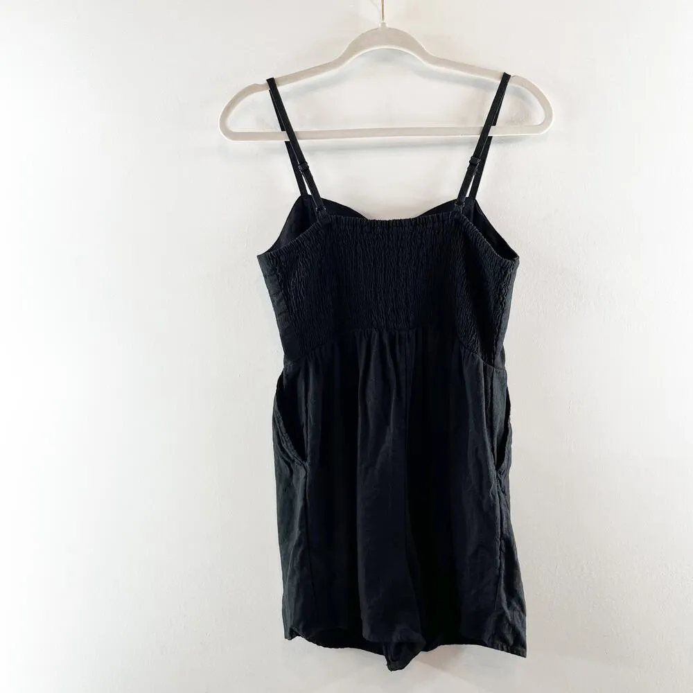 Old Navy Cami Linen Blend Shorts Romper Black Medium - Image 2