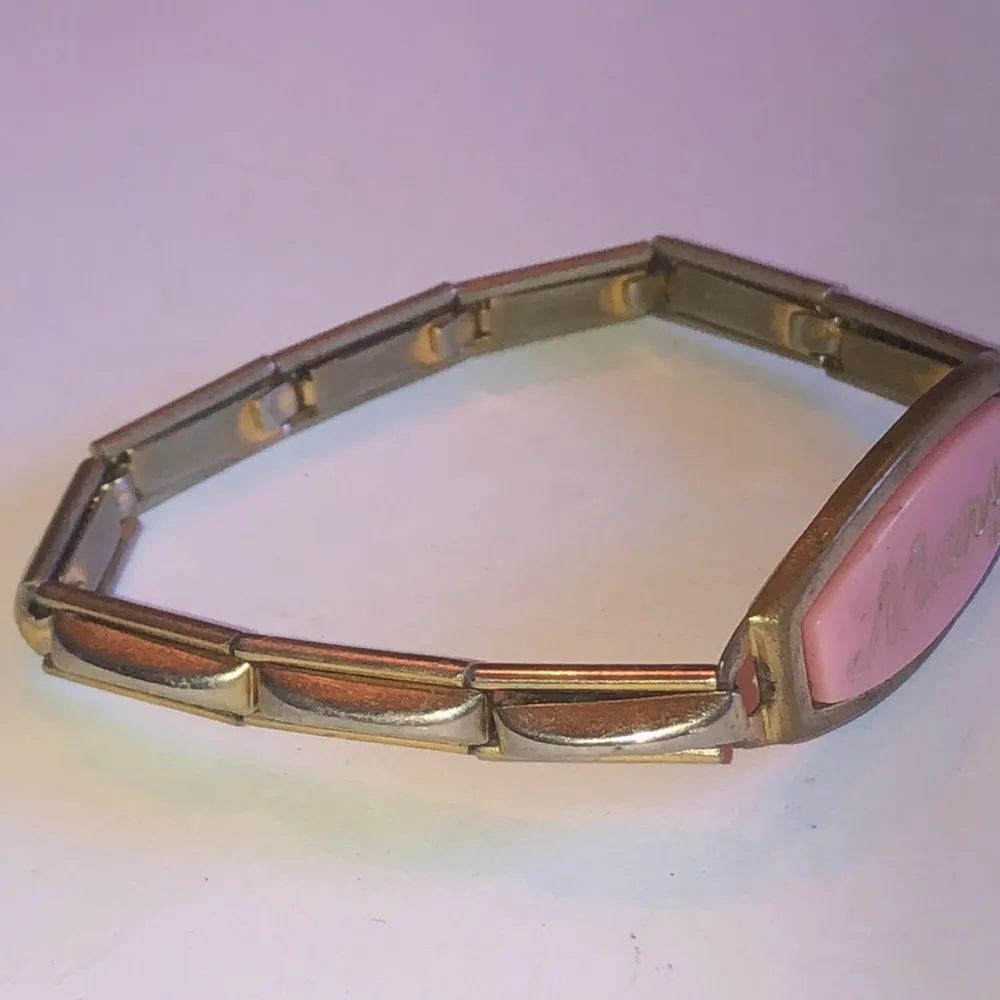 Mary Name Vintage Gold Tone Small Dainty Stretchy Bracelet - Image 2