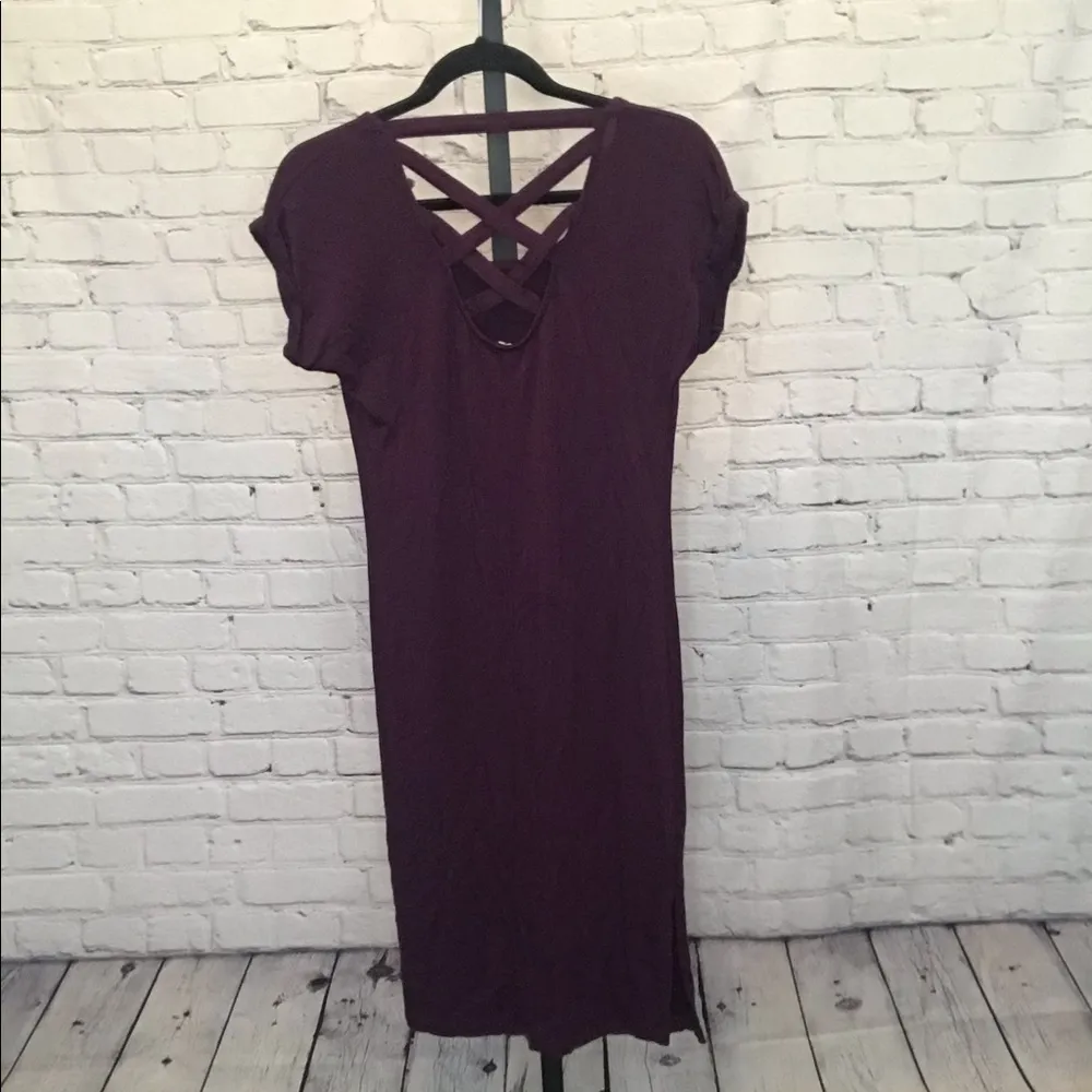 Athleta Cross Back Sweatshirt Dress Plum Purple - Image 4