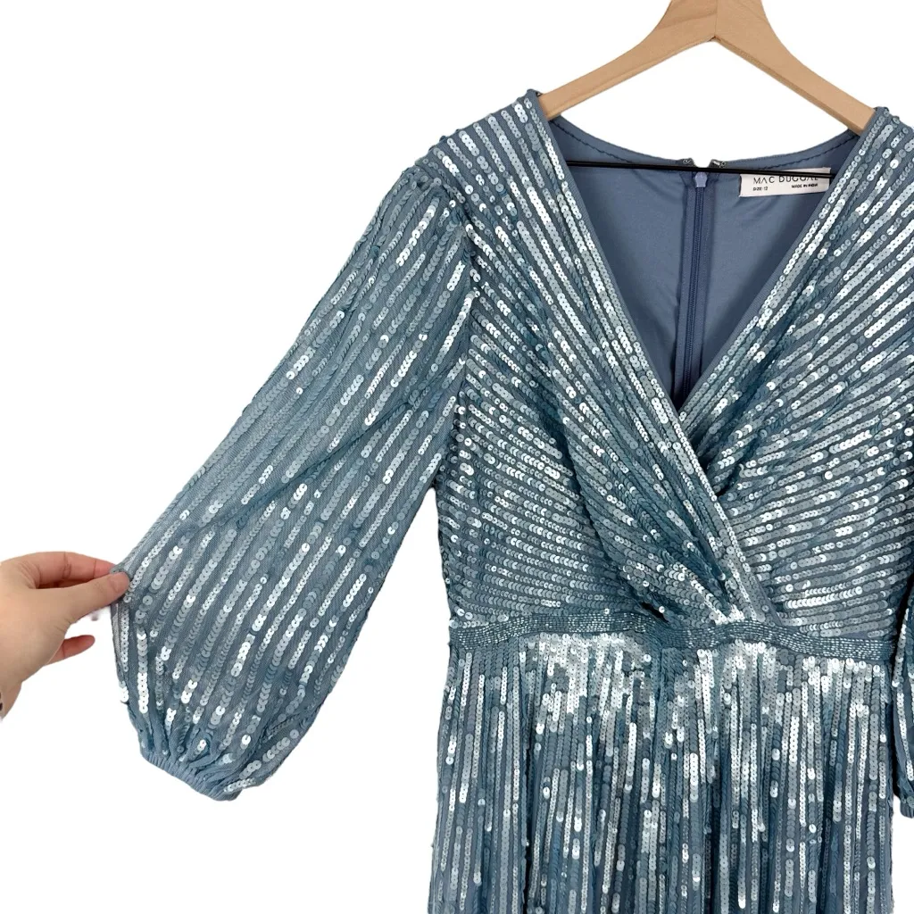 Mac Duggal Blue Sequined Wrap Over Gown 12 NWT 5509 - Image 6