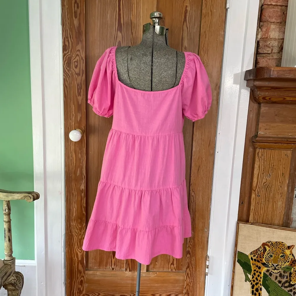 Luukse Bright Pink Tiered Babydoll Puff Sleeve Cottage Core Dress Sz XL - Image 2