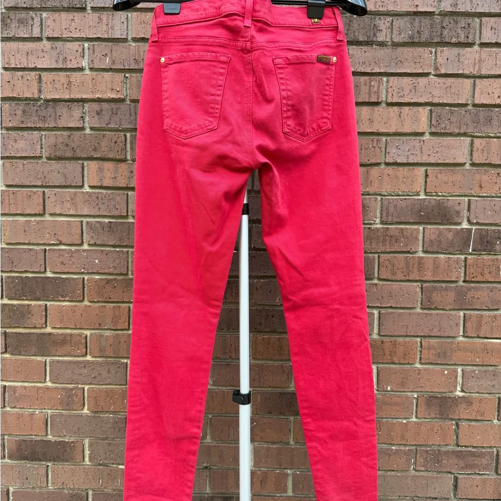 Seven 7 For All Mankind Stretch Red Denim Jeans Low Rise Skinny Womens Size 29 - Image 5