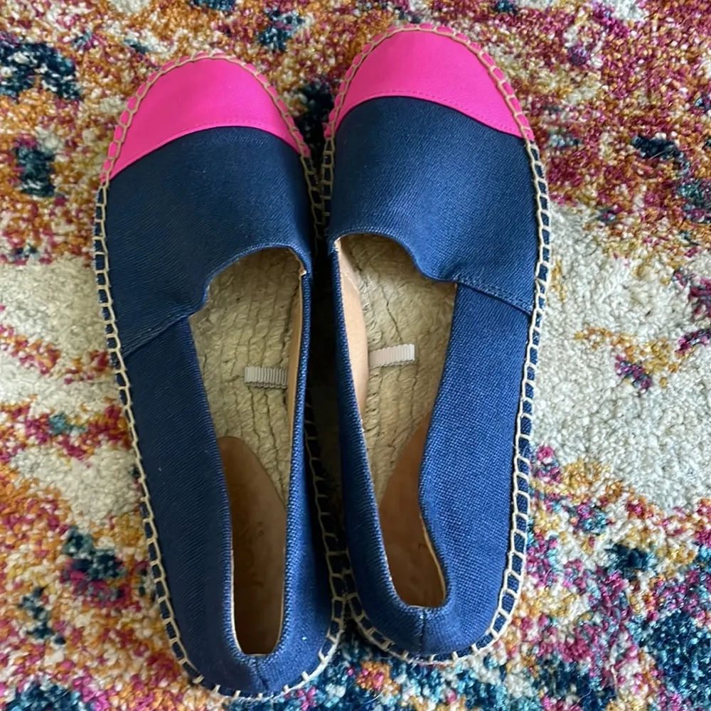 J. Crew Pink Navy Blue Canvas Colorblock cap-toe slip-on espadrilles - Image 4