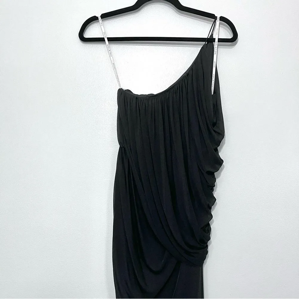 Black One Shoulder Draped Asymmetrical Dress Small - Image 5