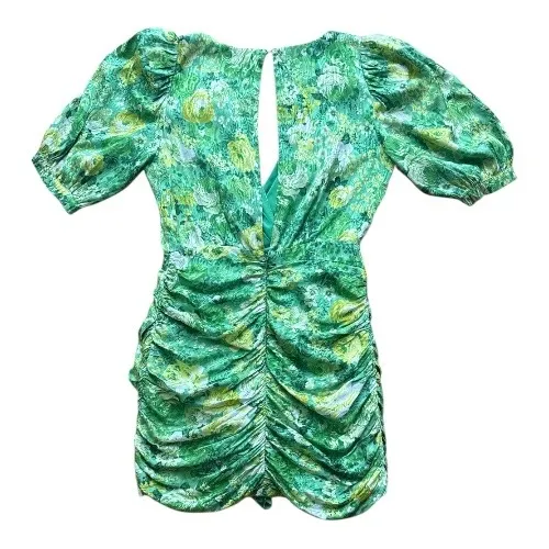 RONNY KOBO Silk Midi Length Dress gFloral Ruched Neck Mini Dress Size L Green Size L - Image 5
