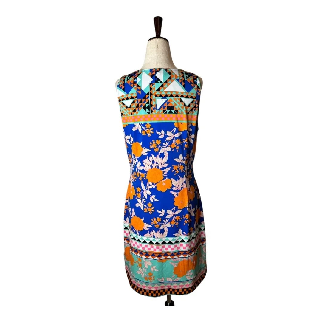Hale Bob Dress Women Medium Blue Orange Floral V Neck Sleeveless Mini‎ NWT Boho - Image 3