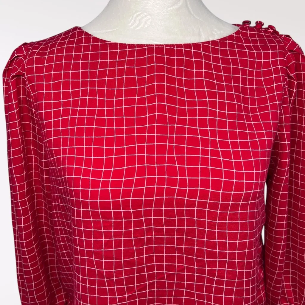 Vintage Jonathan Martin Red Blouse Puff Sleeve Retro Top Size XS - Image 2
