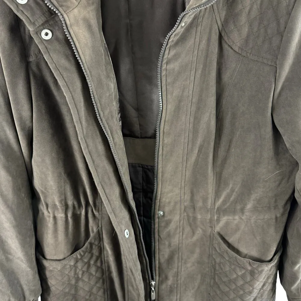 Croft & Barrow Brown Full Zip Soft Faux Suede Mock Neck Jacket Pockets Size L - Image 5