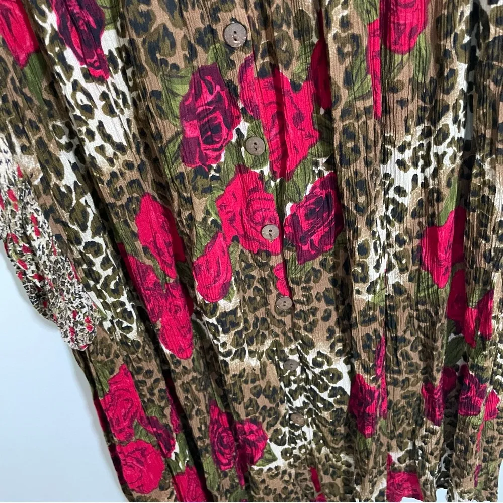 Vintage Leopard Rose Print Midi Dress Brown - Image 5