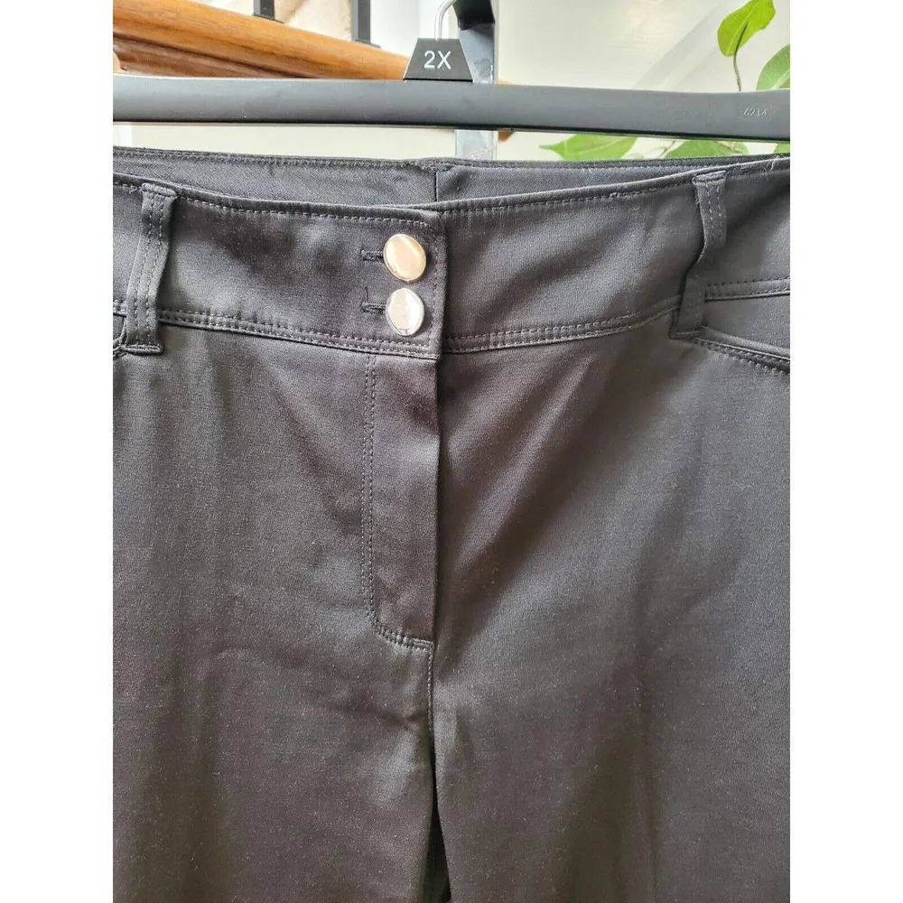 Sharagano Women's Solid Black Cotton Button Mid Rise Straight Fit Pant Size 12 - Image 3