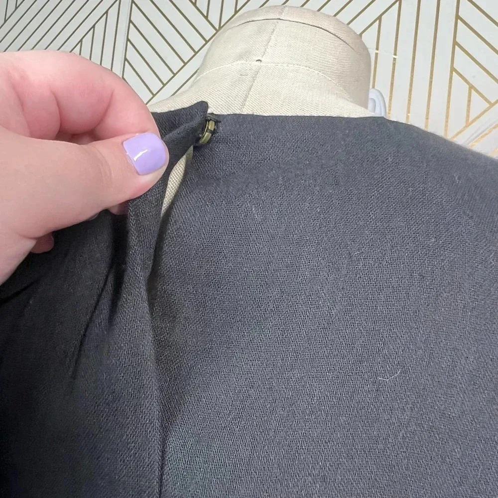 Apiece Apart‎ One Shoulder Dress Asymmetric Cape Sleeve Cotton Black Size US 6 - Image 8