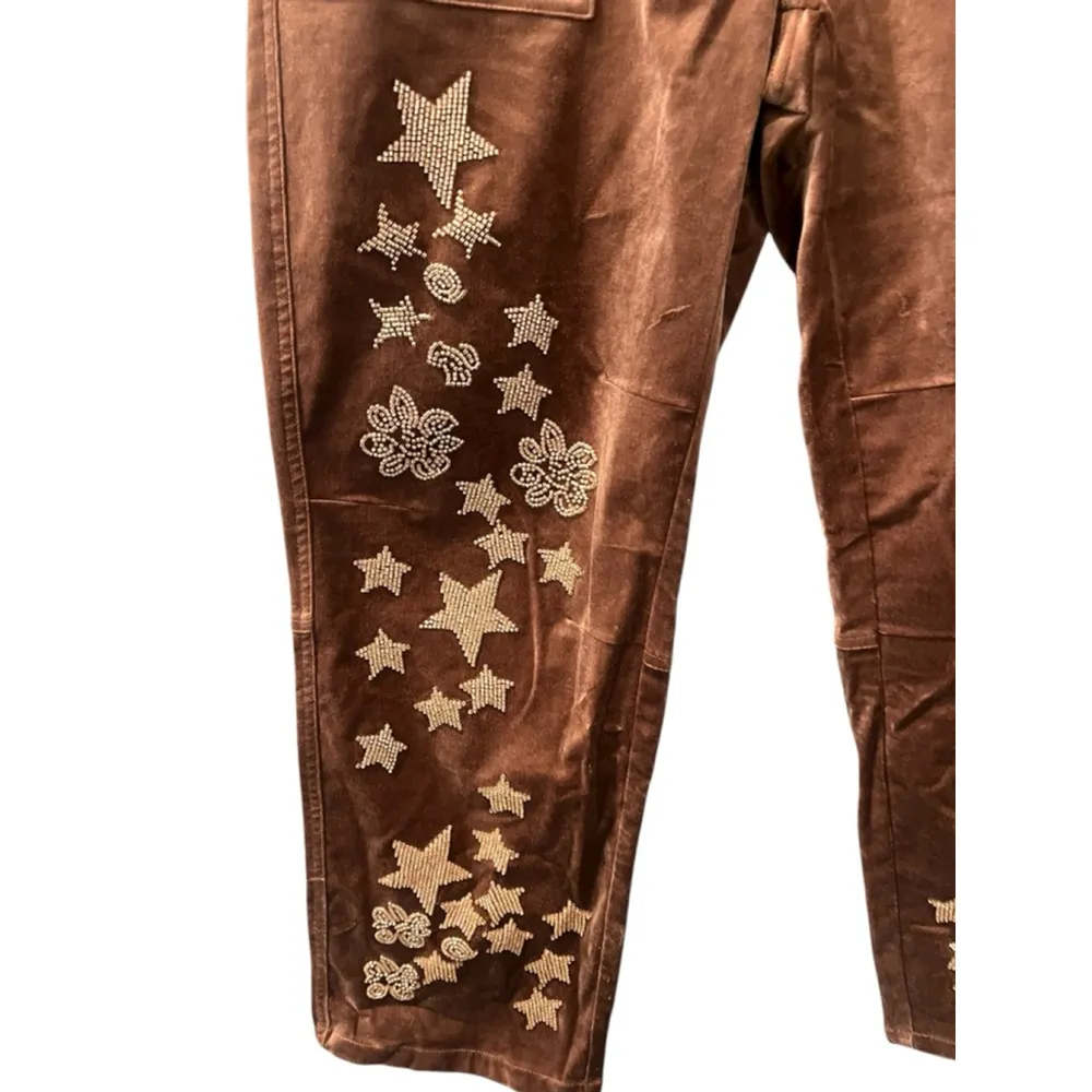 Anthropologie Pilcro NWT Velvet Beaded Wanderer Pants Size 29 Copper Bronze $158 - Image 4