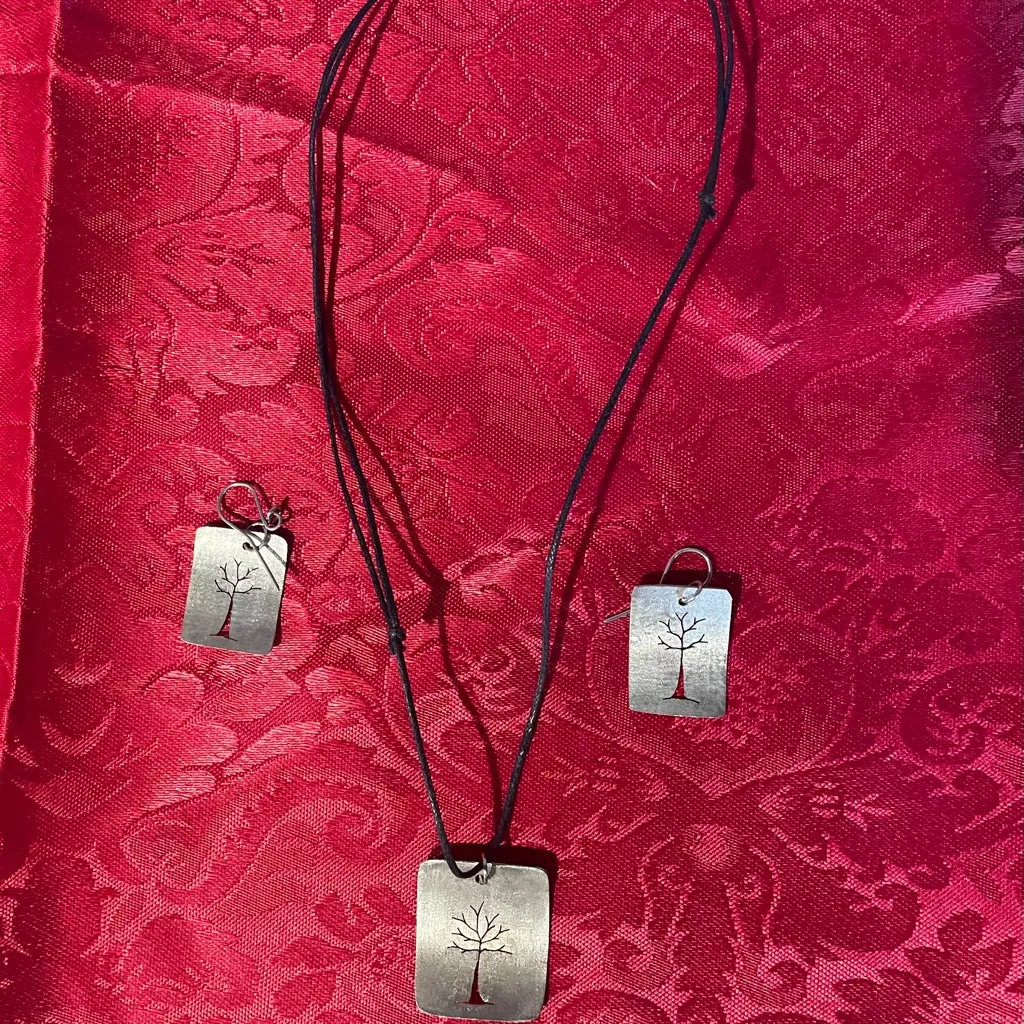 Handcrafted Tree of Life Necklace Earrings Gifts Bronze Metal Cord Adjustable Black - Image 4