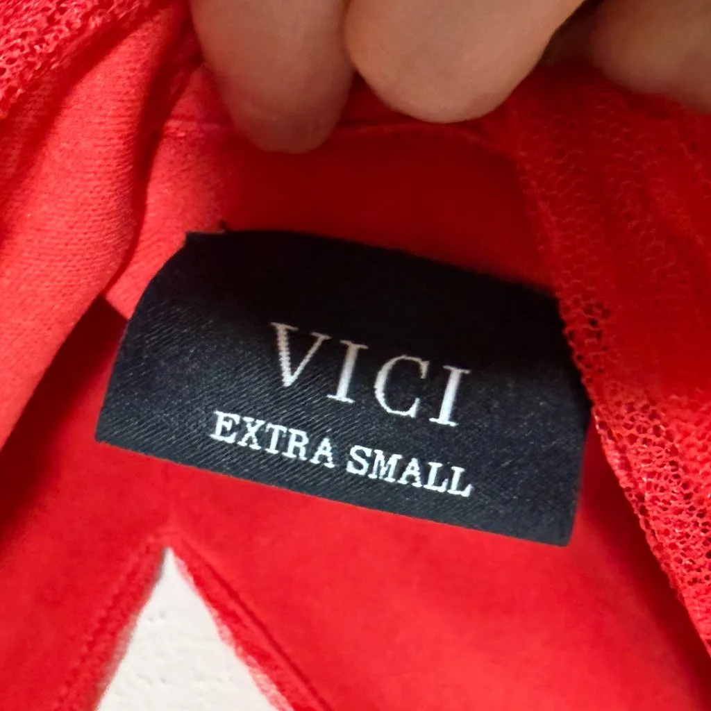 Vici Carrie in Paris Tie Shoulder Tulle Tiered Polka Dot Midi Dress - Image 5