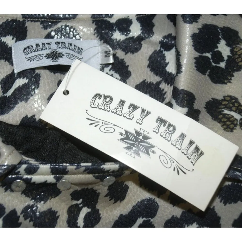 NWT Crazy Train Leopard Print Moto Jacket Size M Zip Up Studded Vegan Leather - Image 10