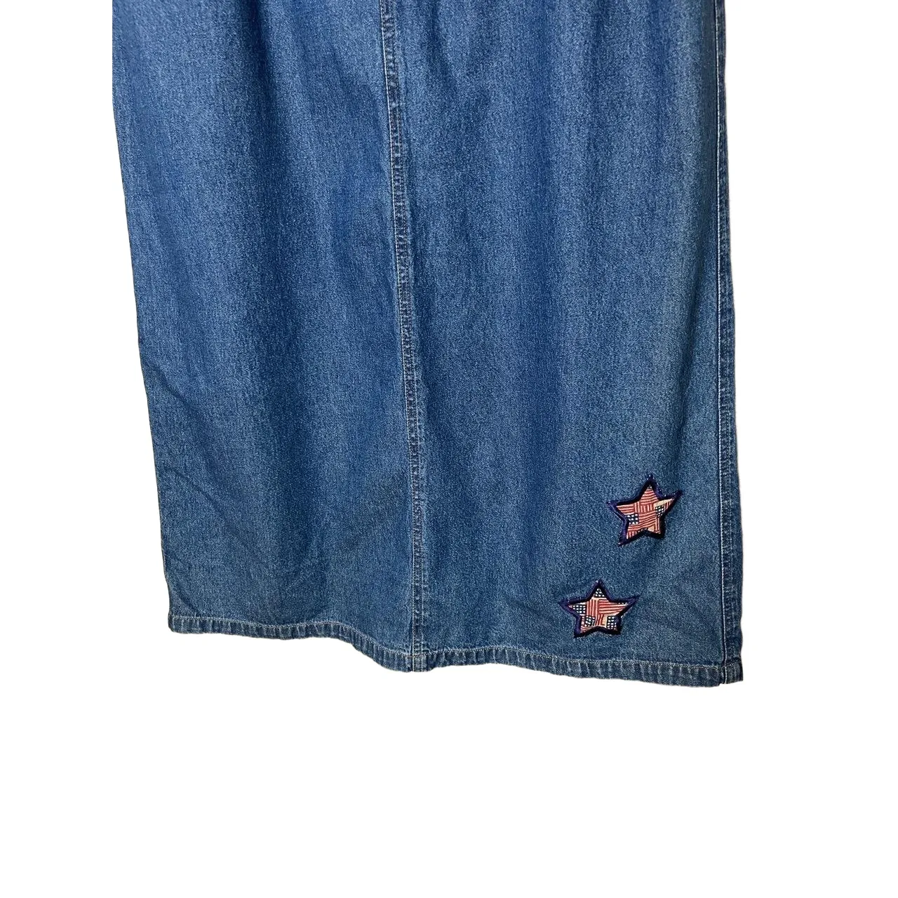 Vintage‎ Longaberger Homestead Denim Star Patch Maxi Skirt XL Blue - Image 3