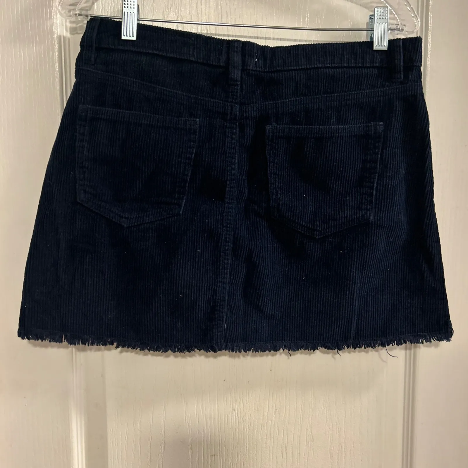 Indigo Rein Navy Blue Corduroy Button Fly A-Line Frayed Hem Mini Skirt Size 9 - Image 2