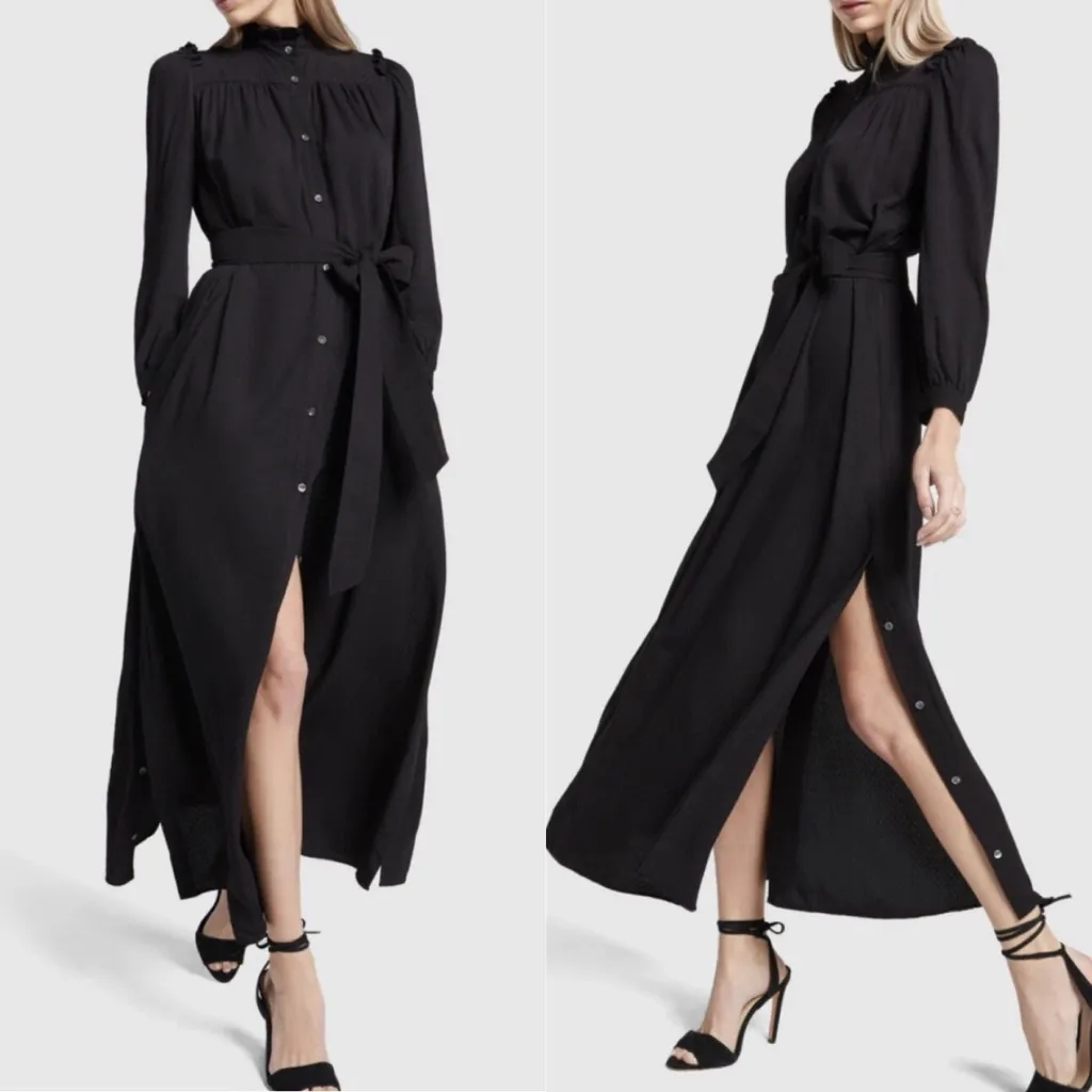 G. Label by GOOP Tizzie Midi Shirtdress Long Sleeve Black Buttob Up Size 8 Rare - Image 3