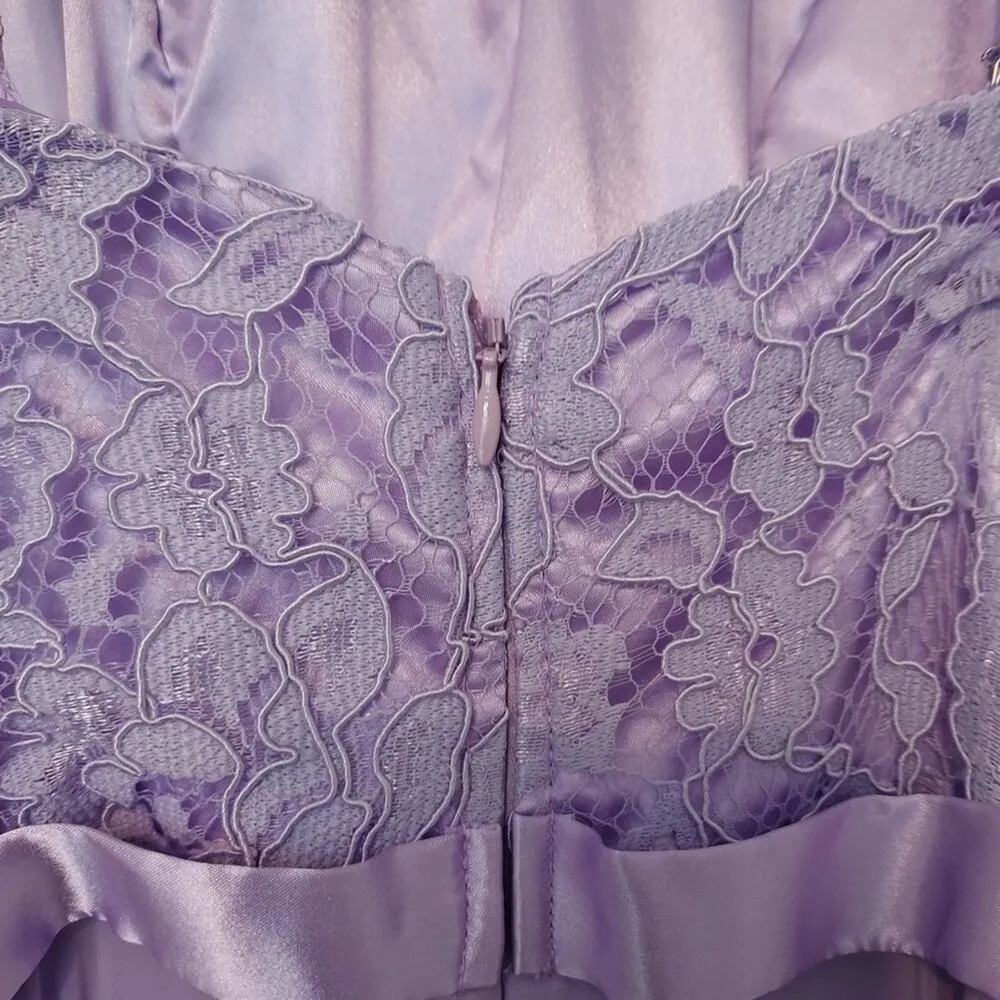 EVA USA Lavender Purple Chiffon Lace Full Length Maxi High Neck Bridesmaid Dress Size XS - Image 9