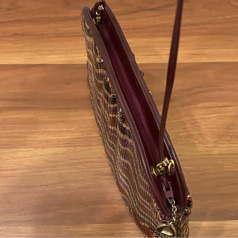 Vintage WHITING & DAVIS Plum Metallic Chevron Mesh Crossbody Shoulder Purse Bag - Image 8