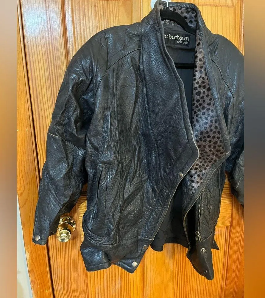 Marc Buchanan Pelle Pelle Vintage Animal Print 80’s Genuine Leather Jacket Black Size 6 - Image 6