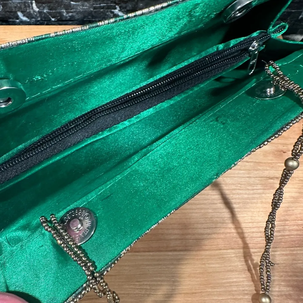 Evening Bag Beaded Sequin Clutch India Purse Green Gold Prom Formal - Image 10