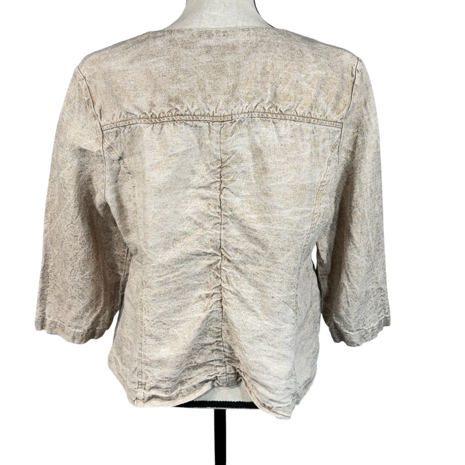 Chico’s SZ 2 (12/14) Linen Jacket Full-Zip 3/4 Sleeves Pockets Round Neck Beige - Image 3