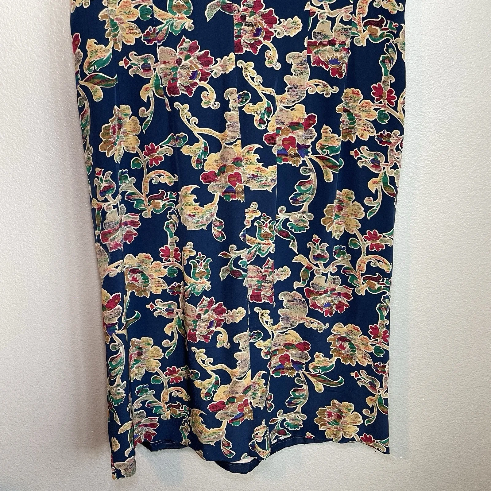 Vtg Adrianna Papell Silk Wrap Maxi Dress Sz 12 Blue Floral Fairy Grunge Academia - Image 11