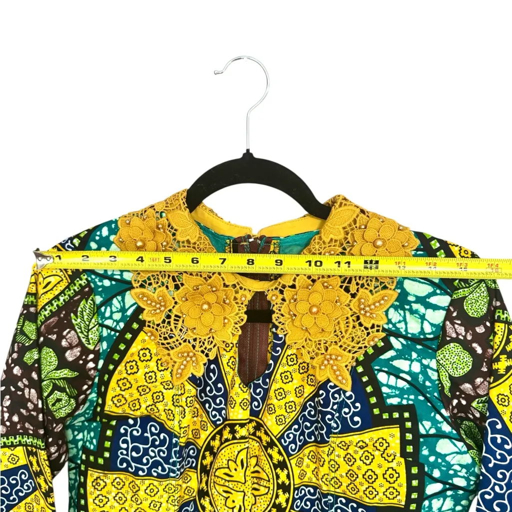 Colorful African Print Geometric Dress with Yellow Details - Image 5
