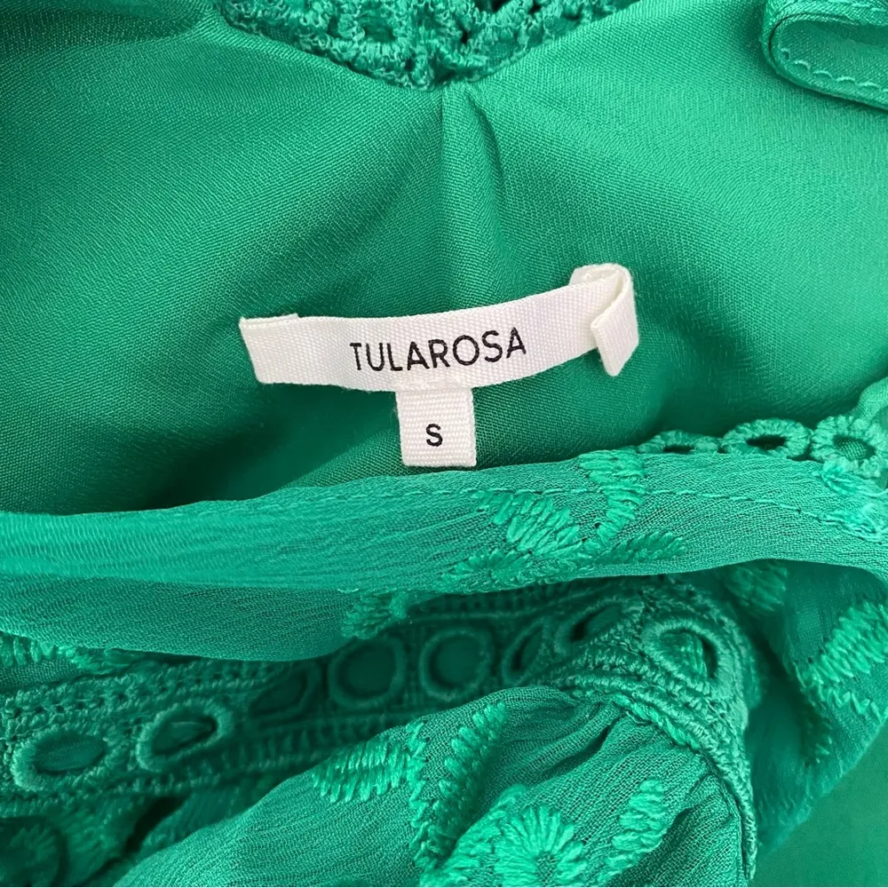 Tularosa A Line Above Green Eyelet Mini Ruffle Dress size small - Image 9