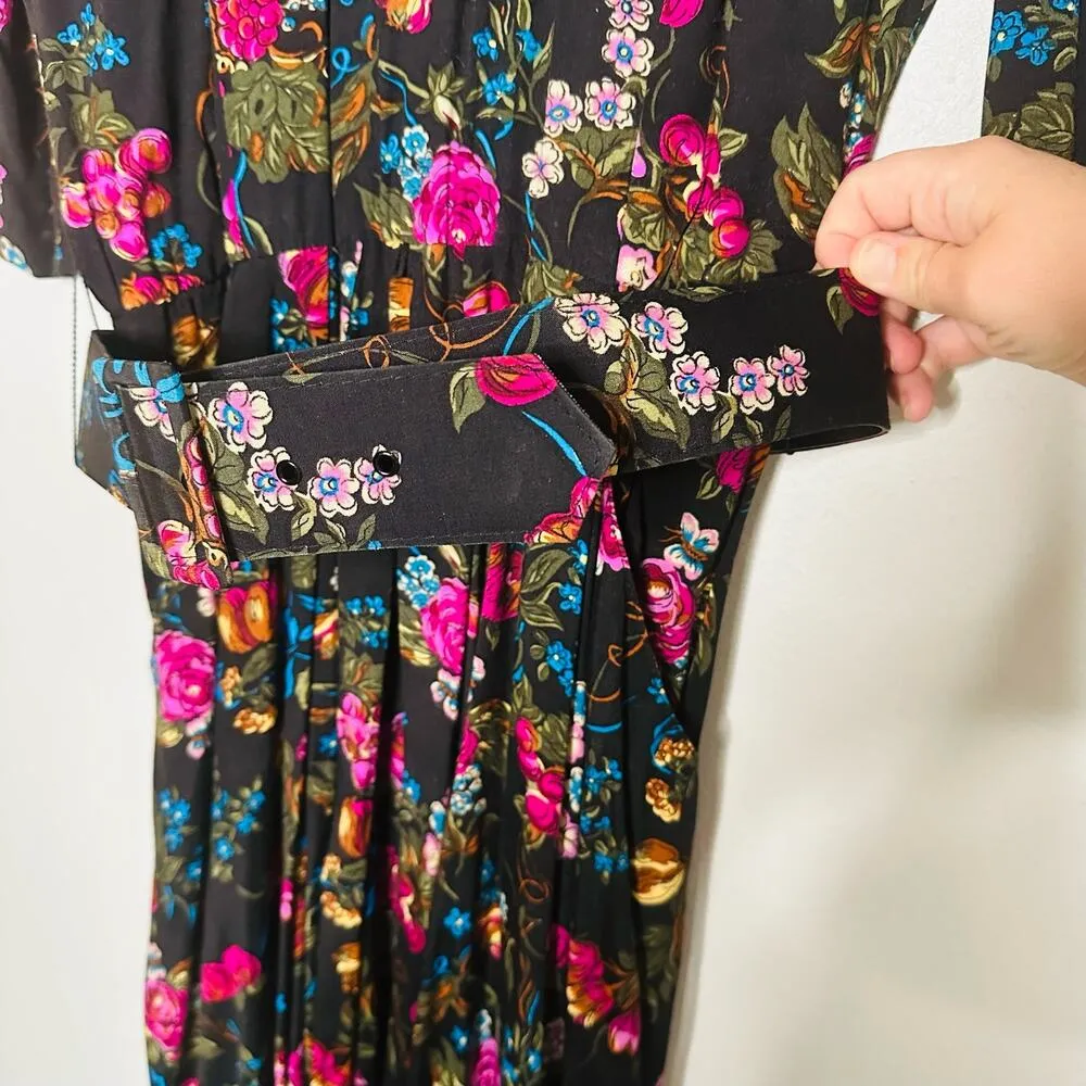 Vintage Karin Steven’s 80s Floral Button Front Back Floral Belted Dress size 4 - Image 11