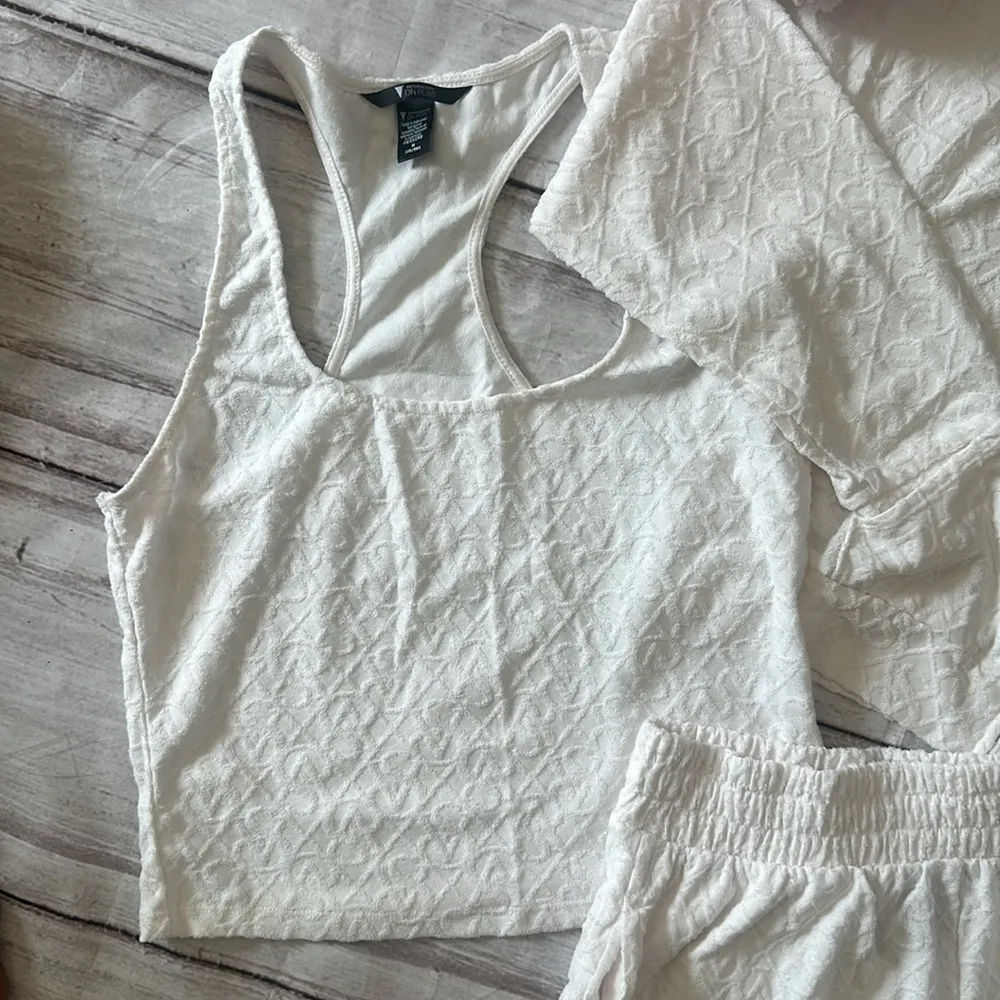 Victoria Secret On Point Coconut Terry Hoodie,Shorts & Tank Top V/S logo Set - Image 6