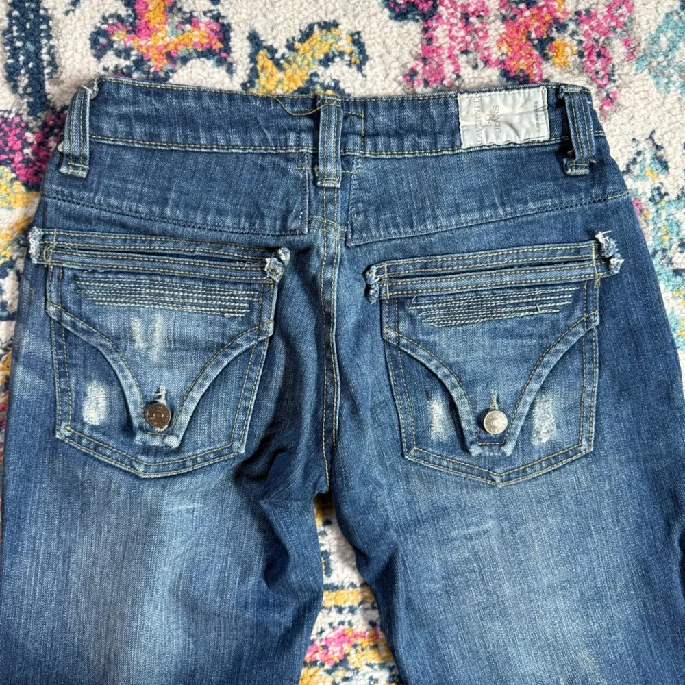 TAVERNITI SO JEANS Women's PEGGY Bootcut FLORAL Embroidered Distressed Size 28 Blue - Image 13