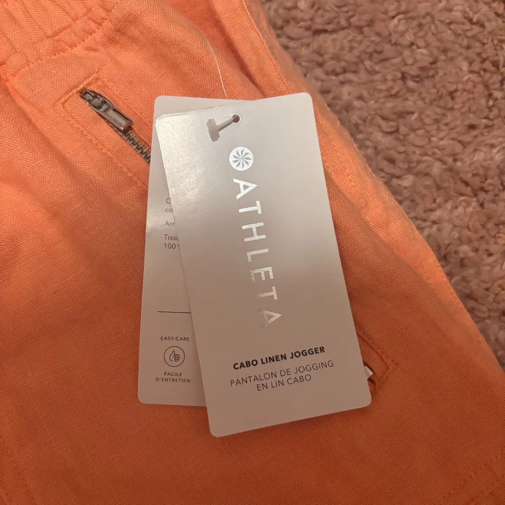 NWT ATHLETA Cabo Linen Jogger Pants Women's Size 14 Peach 530642 Soft Cozy Warm - Image 5
