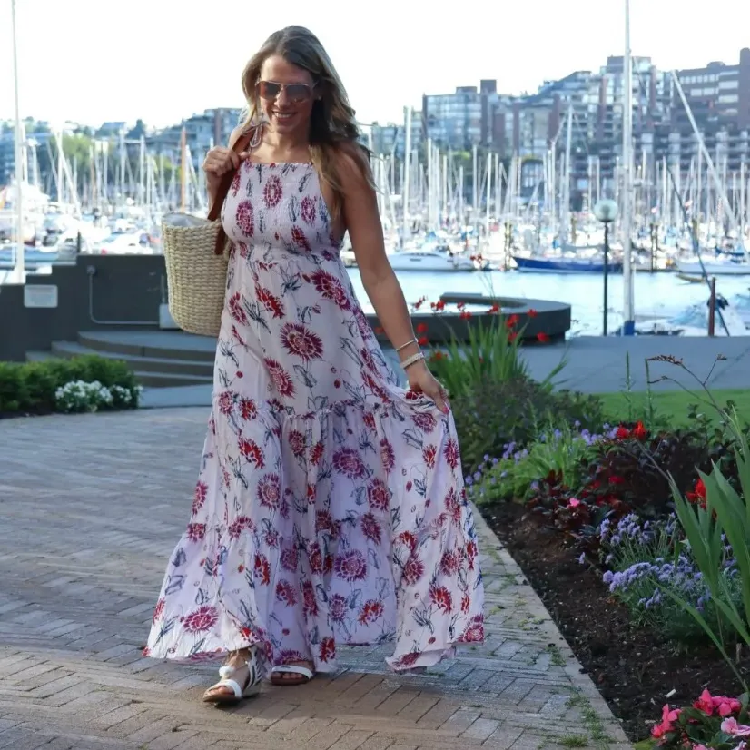 Free People Intimately Garden Party Maxi Dress Floral Smocked size Small - Image 8