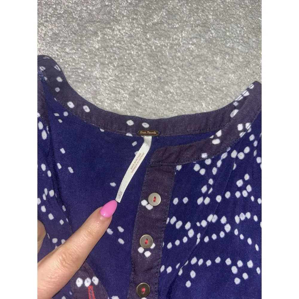 free people shibori Navy Tunic Oversized Dress‎ Long Sleeves Womens Xs Pockets - Image 3