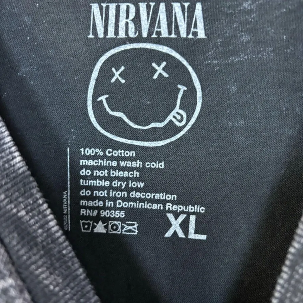 Nirvana Nevermind Dead Eye Smiley Grunge Acid Wash Tee XL - Image 4