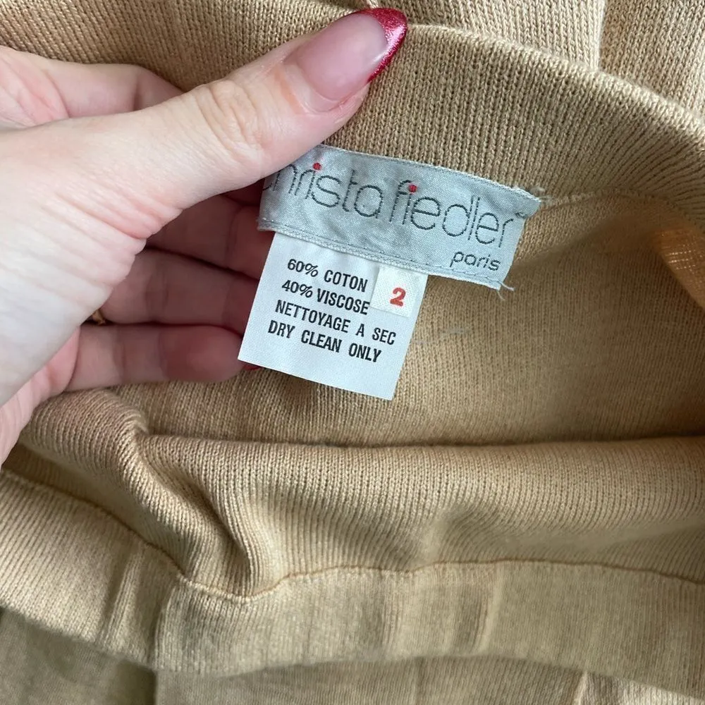 Vintage 50s‎ Knit Two Piece Skirt Set Size Small Tan - Image 3