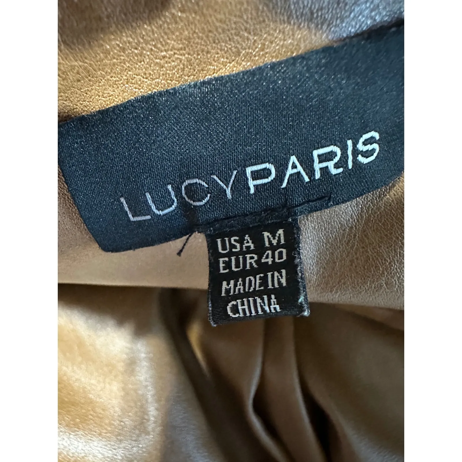 Lucy Paris Faux Leather‎ Tailored Paper bag Trousers Camel Brown Pleated Size M - Image 5
