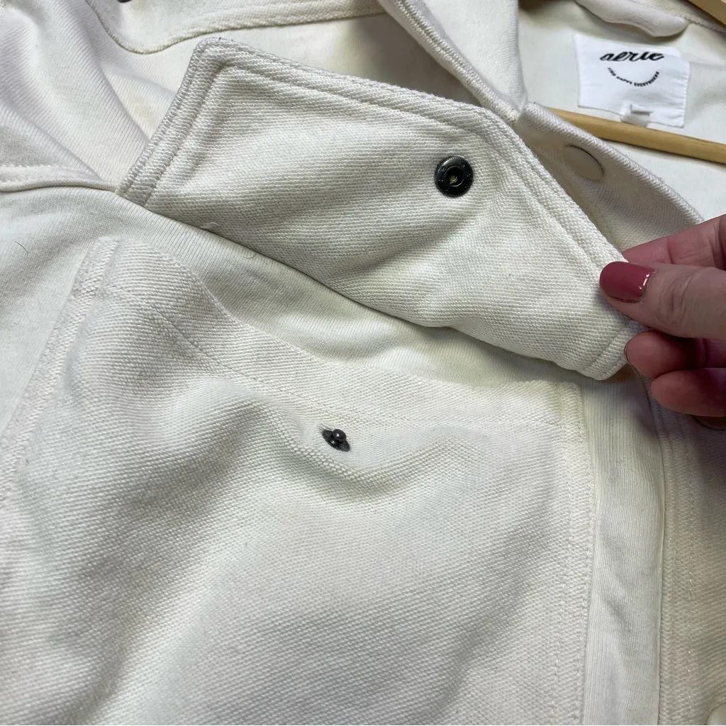 Aerie Fleece Cropped Shacket Vanilla Ivory Women’s Large Oversized Snap Button - Image 10