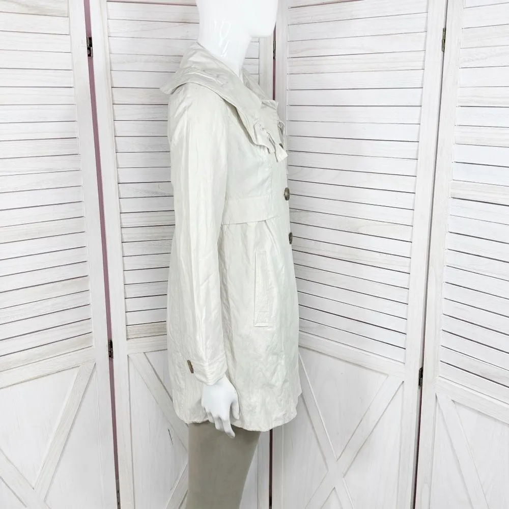 Ann Taylor Loft Ruffled Collar Crinkle Short Trench Coat Jacket Cream Petite XXS - Image 4