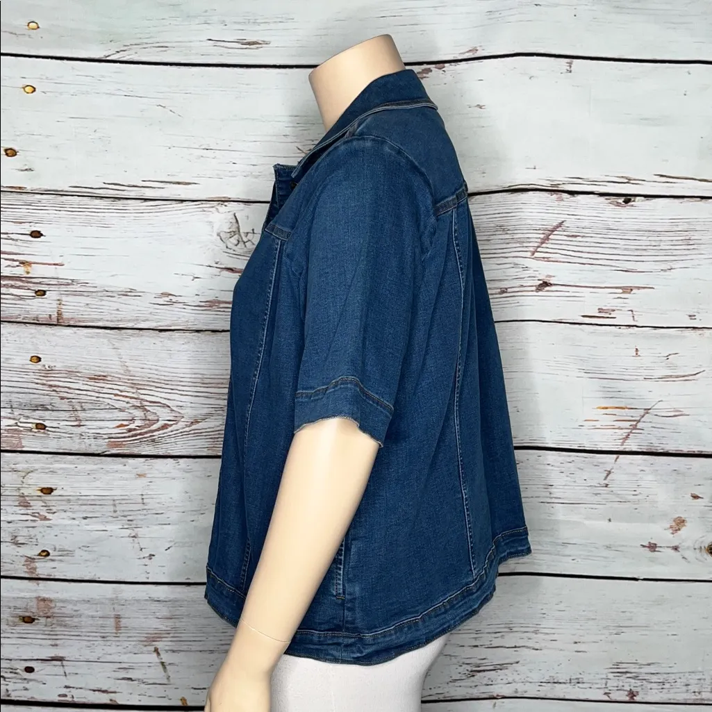 Denim & Co. NWT Size 1X Blue Denim Easy Stretch Elbow Sleeve Jean Jacket - Image 2